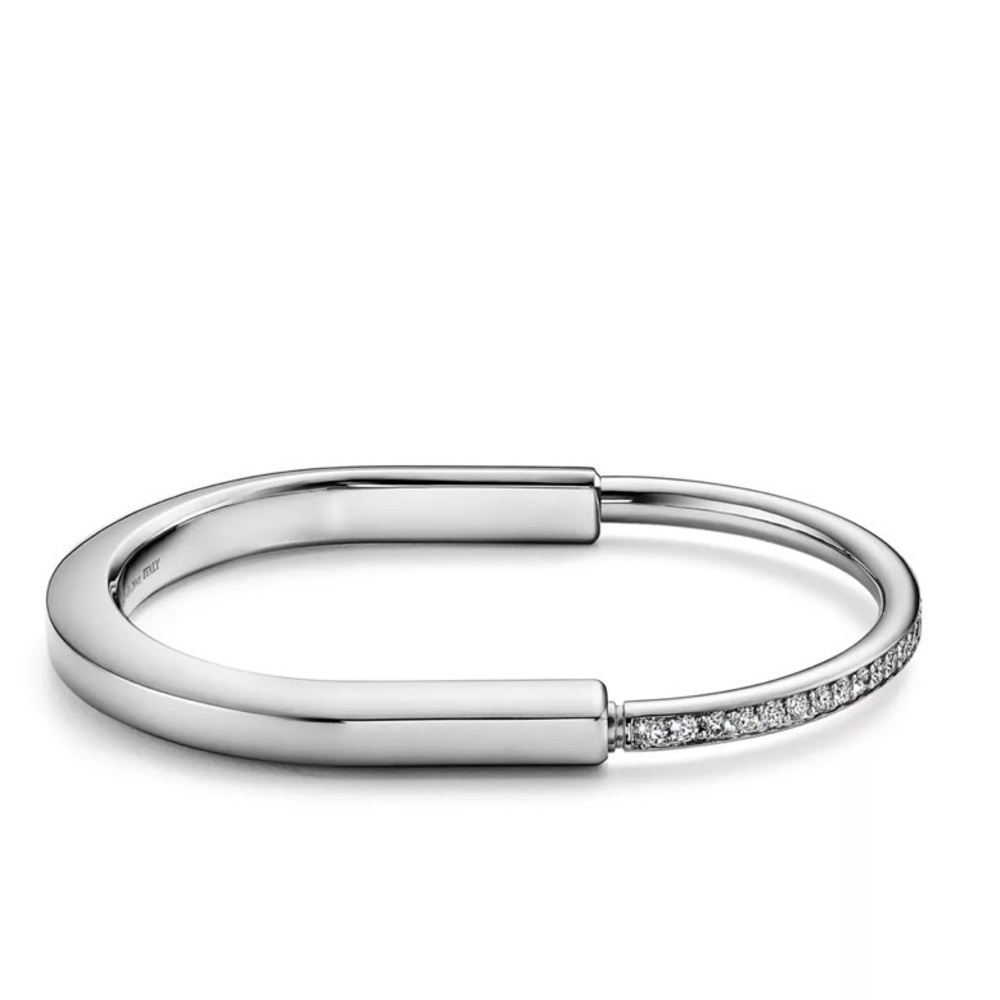 Beautiful silver and cz Tiffany lock style bangle bracelet. Small